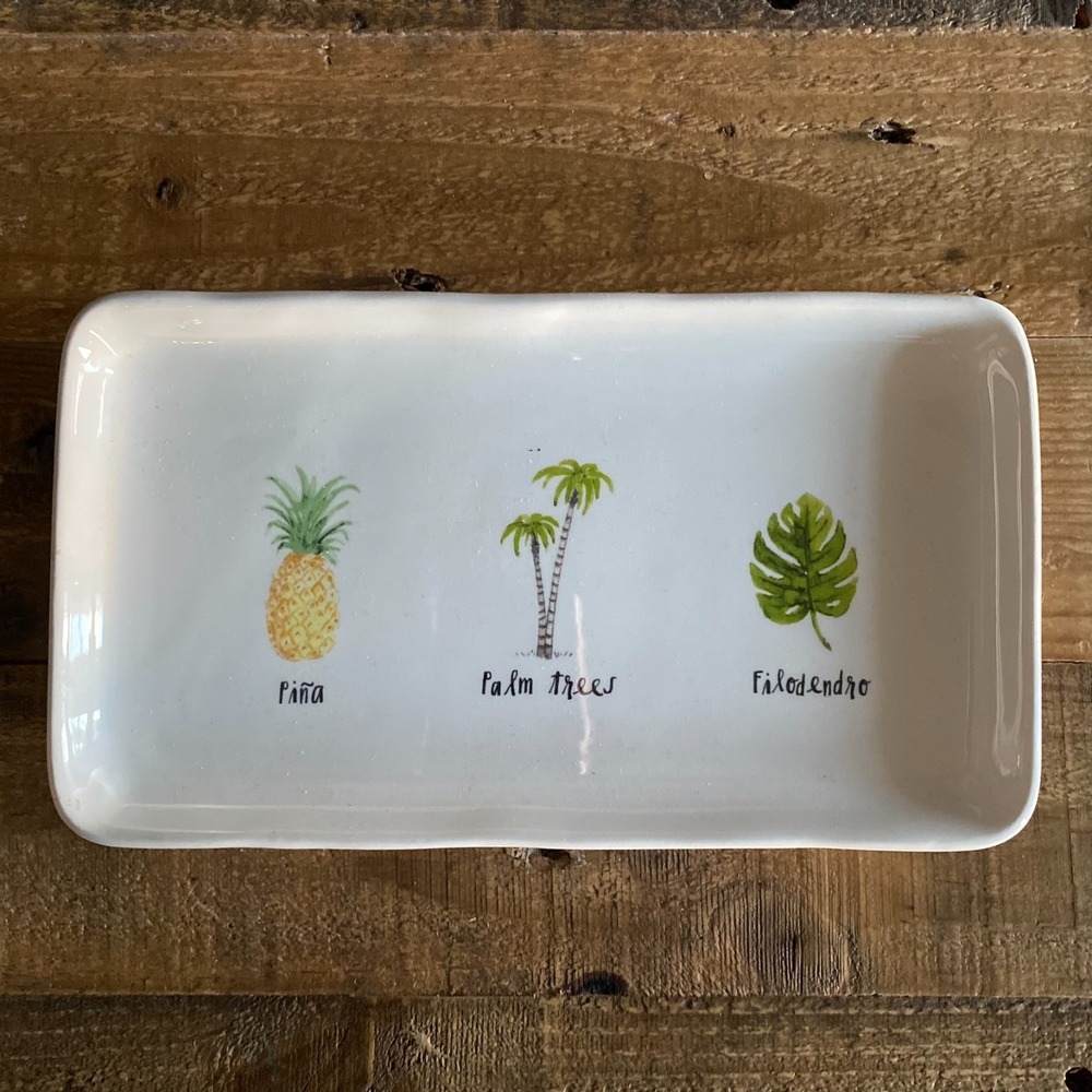 RAE DUNN Magenta 9" x 5" TROPICAL Tray Plate Pineapple Pina Colada Palm Trees